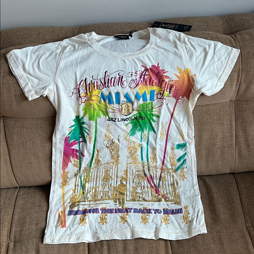 Christian Audigier Miami Graphic Tee with metallic details